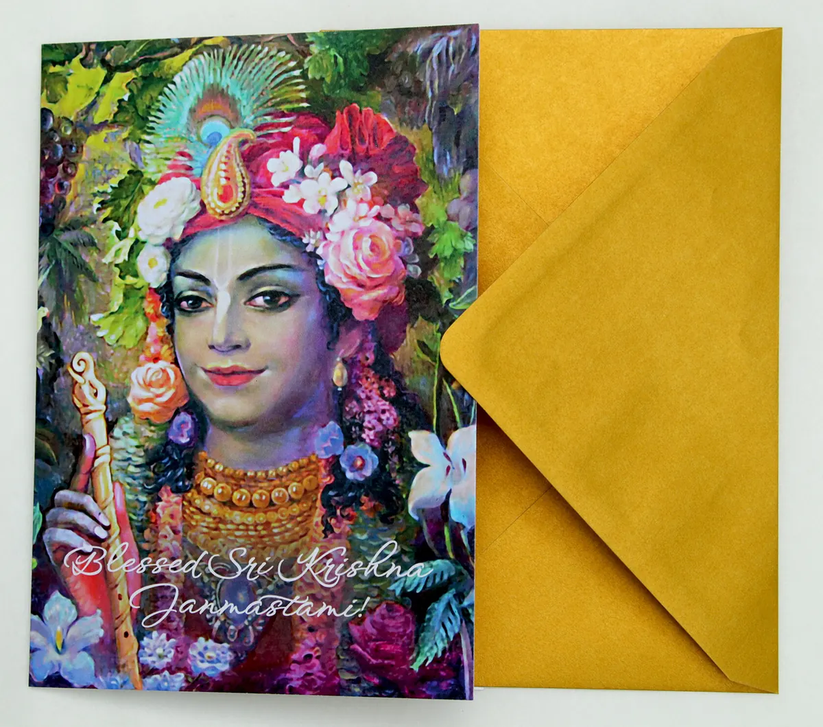 Krishna Cards greeting card with a gold envelope